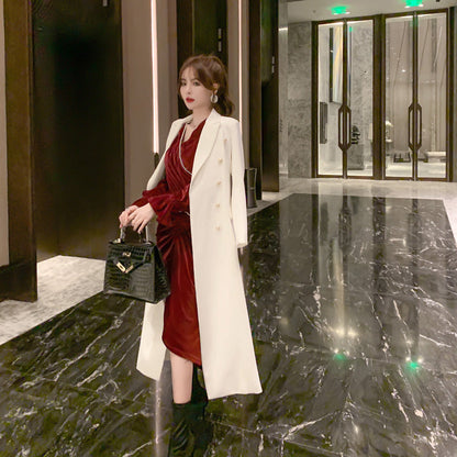 White Trench Coat Women's Mid-Length - Elegant Slim Fit Fashion Jacket