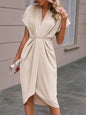 Summer Batwing Sleeve Dress Fashion V-neck Short Sleeve Pleated Dresses Womens Clothing