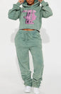 Casual Printed Hooded Short Sweatshirt Set