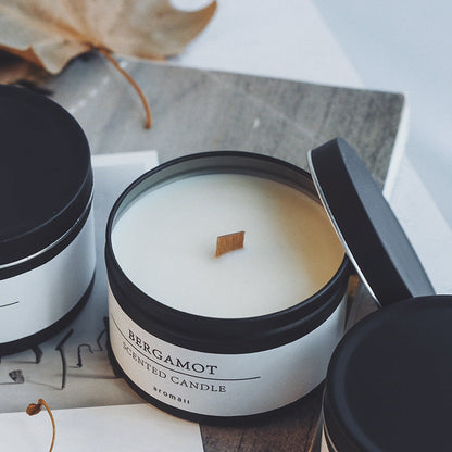 Smokeless Plant Soy Wax Aromatherapy Candle Black Tinplate Can Romantic Valentine's Day Gift