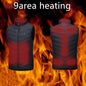 USB interface smart heating vest for men and women showing 9 heating areas on a black vest.