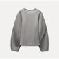 Fashion Long Sleeve O-neck Pleated Top Wide Leg Pants Women's Suit