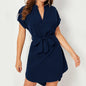 Women’s V-Neck Short Sleeve Belted Dress – Summer Bowknot Fashion