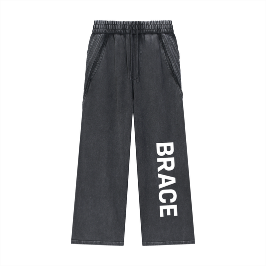Snow Washed Sweatpants - Raw Edge Tape Detail Gym Joggers | BRACE