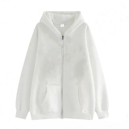 Full-zip Hoodie With Fleece-lined Solid-color Sweatshirt