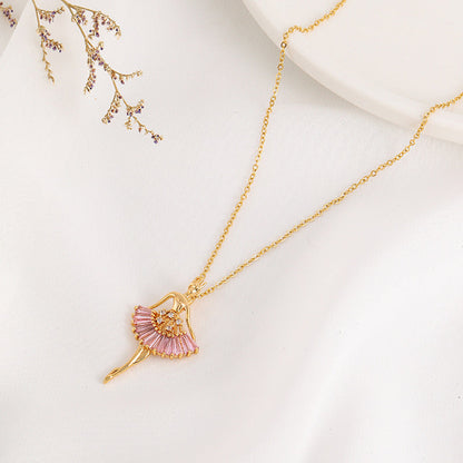 Ins Ballet-girl-shaped Necklace Fashion Personality Rhinestone Clavicle Chain Jewelry For Women