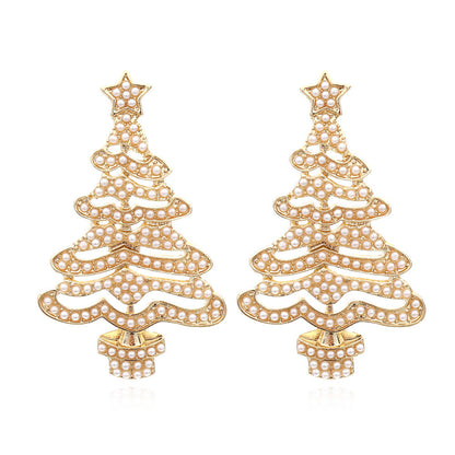 Hollow Out Christmas Tree Earrings With Diamonds