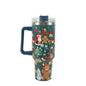 New Christmas Pattern Mug With Handle Lid Straw Drinkware Stainless Steel Vacuum Tumbler Large Capacity Car Travel Coffee Cup