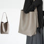 Large Capacity Solid Color Simple Lychee Pattern Bucket Bag