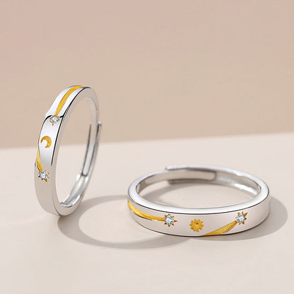 Sun Moon Stars Couple Ring 925 Silver Literary Niche Sterling Silver Ring Valentine's Day Gift