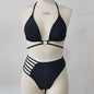 Two-piece Halter Neck Bikini Leopard Print Cutout Strap Swimsuit Set Summer Beach Womens Clothing
