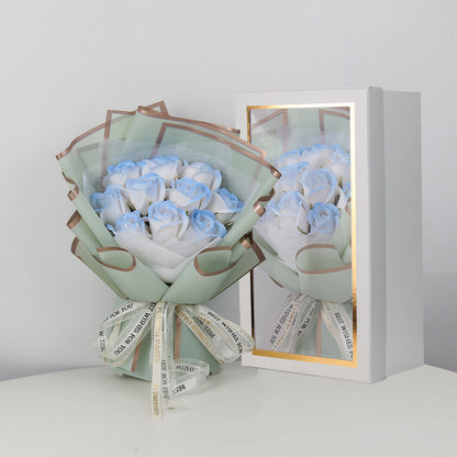 Valentine's Day Ice Crushing Blue Rose Flower Soap Bouquet Gift Box