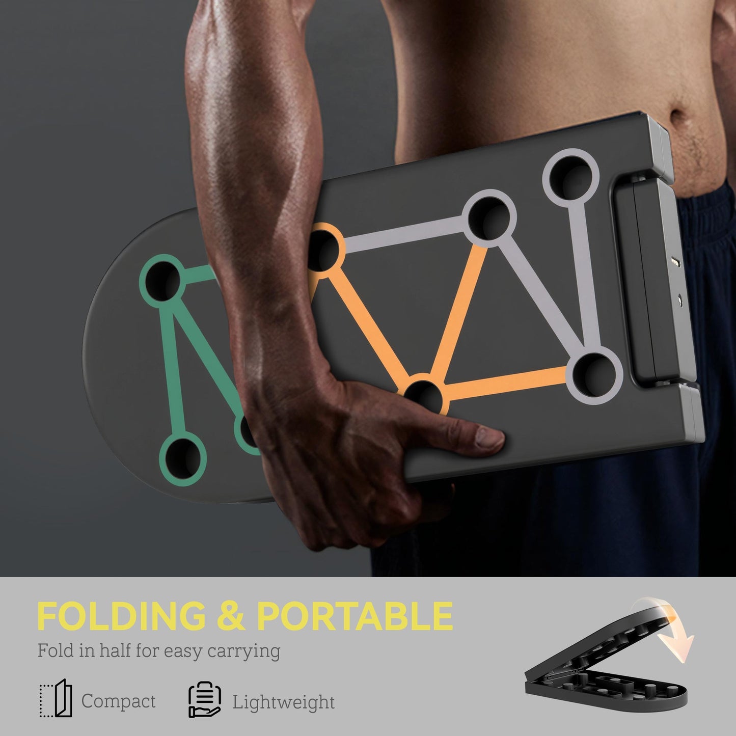 SPORTNOW Foldable Push Up Board with Non-Slip Pads for Chest, Arms, Shoulders - Black Fitness Equipment