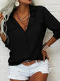 Women's Elegant Solid Chiffon Blouse Spring Summer Casual Long Sleeve V Neck Loose Shirt Office Lady Tunics Tops