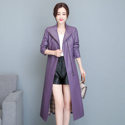 Women's Mid-length Slim-fit Over-the-knee Sheepskin Trench Coat