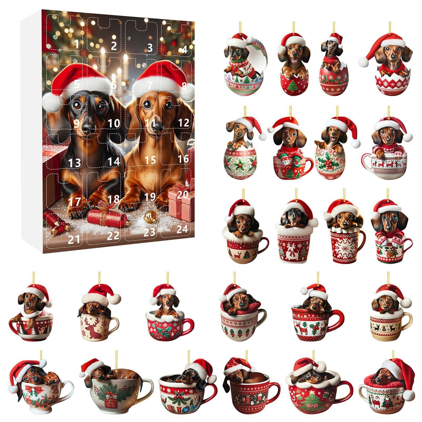 Christmas Coming Blind Box Sausage Dog Cup Pendant