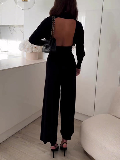 Elegant Long Sleeve Backless Jumpsuit