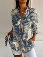 Flowers Print Long Sleeve Shirt Fashion Stand Collar Button Tops For Women Clothing