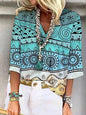Womens Loose-fitting Geometric-print V-neck Long-sleeve Top