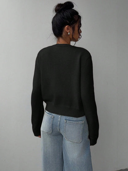 Chic Long Sleeved Knitted Cardigan Fashion Slim Solid Color Short Sweater For Women Clothing