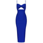 Fashion Waist Hollow Design New Sexy Solid Color V-Neck Halter Celebrity Party Club Bandage Long Dress