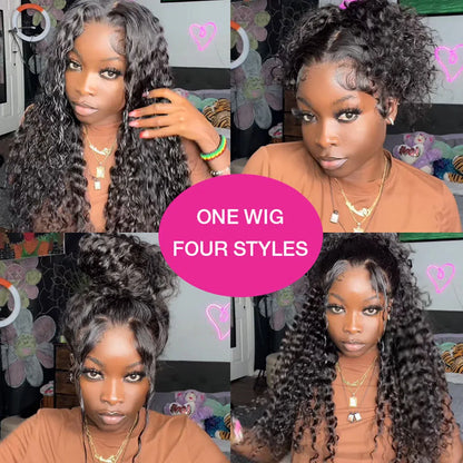250 Density Deep Curly Wave 360 Full Hd Lace Front Human Hair Wig Water Wave 13X6 Lace Frontal Wig Glueless Wig 100% Human Hair