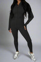New Sports Zip Front Long Sleeves Top And Leggings Gym Set