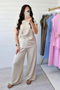 Ladies Gold Clasp Side Ruched Buckle detail Top and Wide Leg Trousers Cheesecloth Lightweight Summer Co-Ord