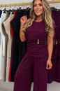 Ladies Gold Clasp Side Ruched Buckle detail Top and Wide Leg Trousers Cheesecloth Lightweight Summer Co-Ord