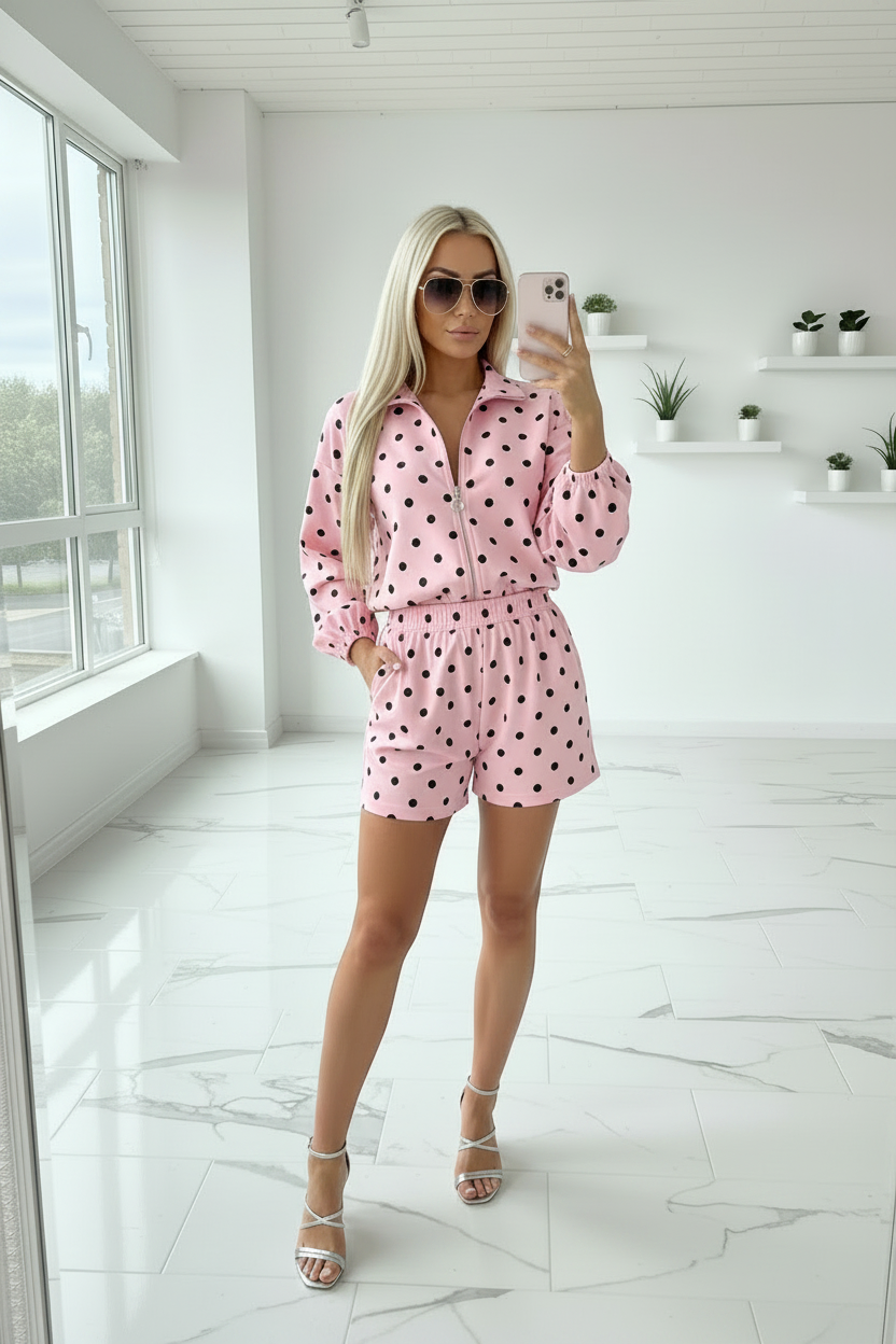Polka Dot with Stripes Full Sleeves Short Set