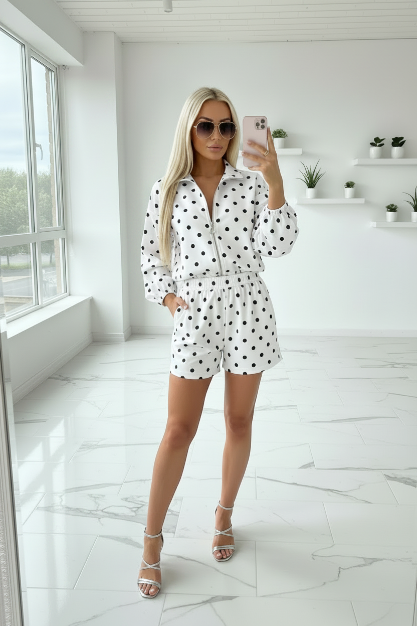 Polka Dot with Stripes Full Sleeves Short Set