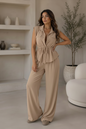 Tie Waist Collar Top & Pocket Trouser Two Piece Co-Ord Set
