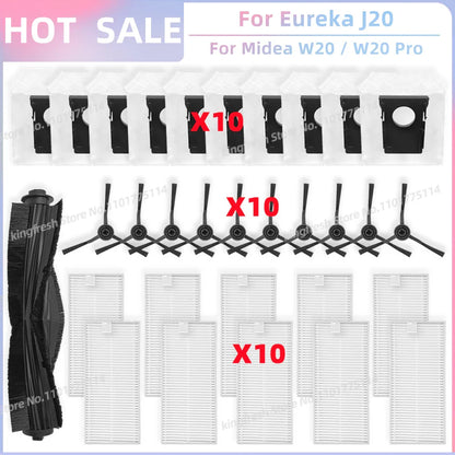 Fit For Eureka J20 / Midea W20 / W20 Pro Robot Vacuum Replacement Parts Main Roller Side Brush Hepa Filter Dust Bag Accessories