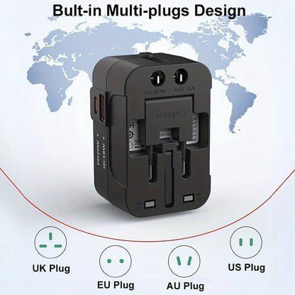 Universal Travel Adapter International All in One PD20W & QC18W Power Plug Wall Charger USB C Charging Ports for USA EU UK AU
