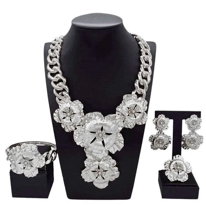 Necklace For Women Fashion New Cuban Chain Necklace Gold Flower Pendant Luxury