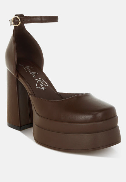 Araminta Chunky Square Toe Buckled Heels