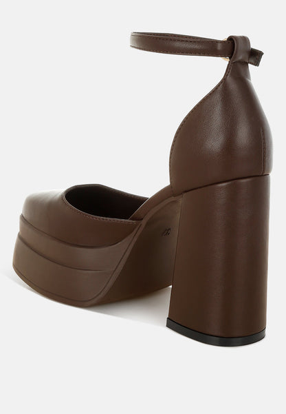 Araminta Chunky Square Toe Buckled Heels