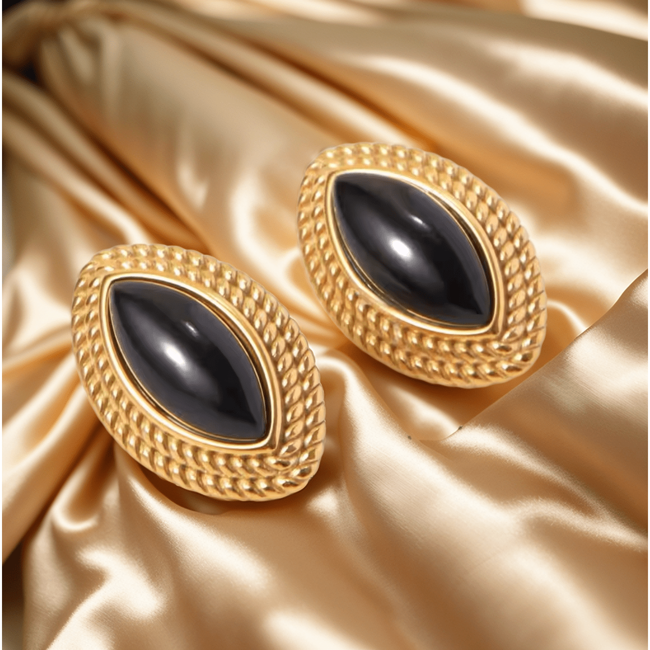 EMI  Stainless Steel Gold Plated Statement Vintage Inspired Hypoallergenic Earrings