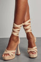 Women's Suede Platform Tie Up Flare Heels in Black and Nude - The Shoe Box Boutique