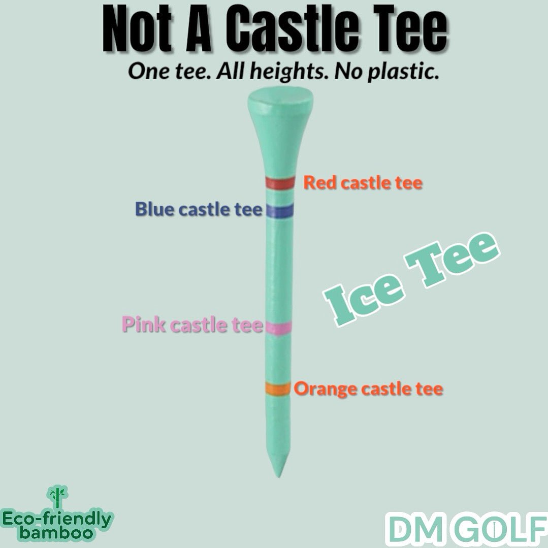 Ice Tee-Not A Castle Tee-Premium 70mm Bamboo Golf Tee With Orange, Pink, Blue & Red Castle Height Indicators-30 pack