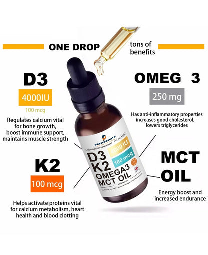 Vitamin D3K2 Liquid Drops,Vitamin D3 4000iu & Vitamin K2 100MCG,Unflavoured,60ml