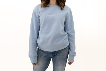 simple. sweatshirt. snug. light-blue.