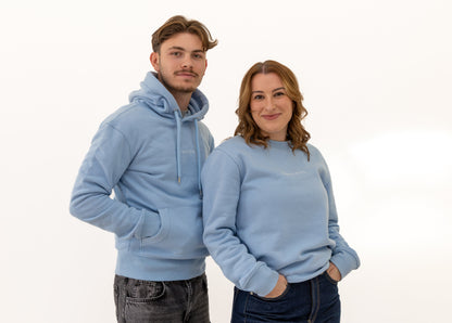 simple. sweatshirt. snug. light-blue.