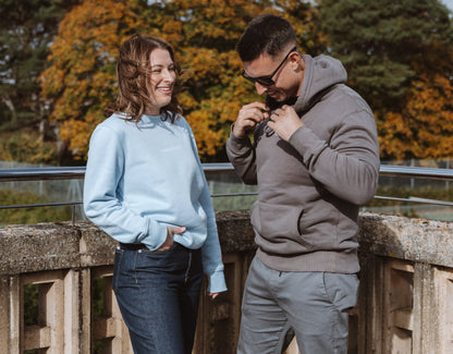 simple. sweatshirt. snug. light-blue.