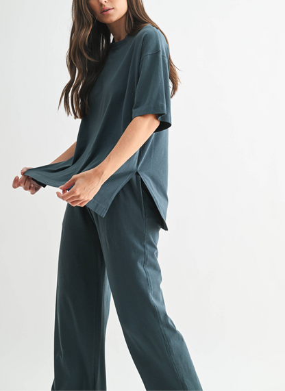Coastal Drift Pima Cotton Pant Set in Slate Teal — oversized for ultimate comfort-4