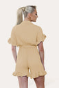 Pleated Ruffle Shirt Short Playsuit With Frill Hems