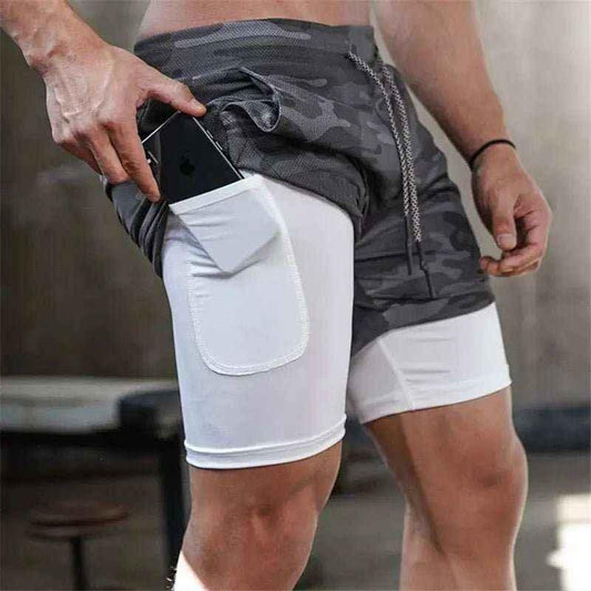 Camo Jogging Workout Shorts for Men - 2-in-1 Design, Quick Dry, Comfortable Fit