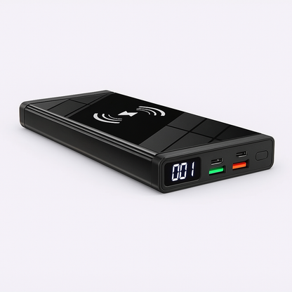 Wireless Power Bank 10000mAh | 20W PD + QC3.0 Fast Charging, 15W Wireless Charger with LED Display, 2 Inputs & 4 Outputs for iPhone, Samsung, Huawei, iPad, Headsets