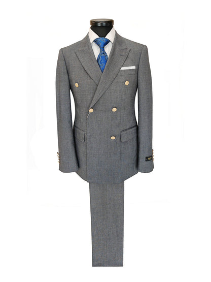 Grey Double-Breasted Slim Fit Suit
