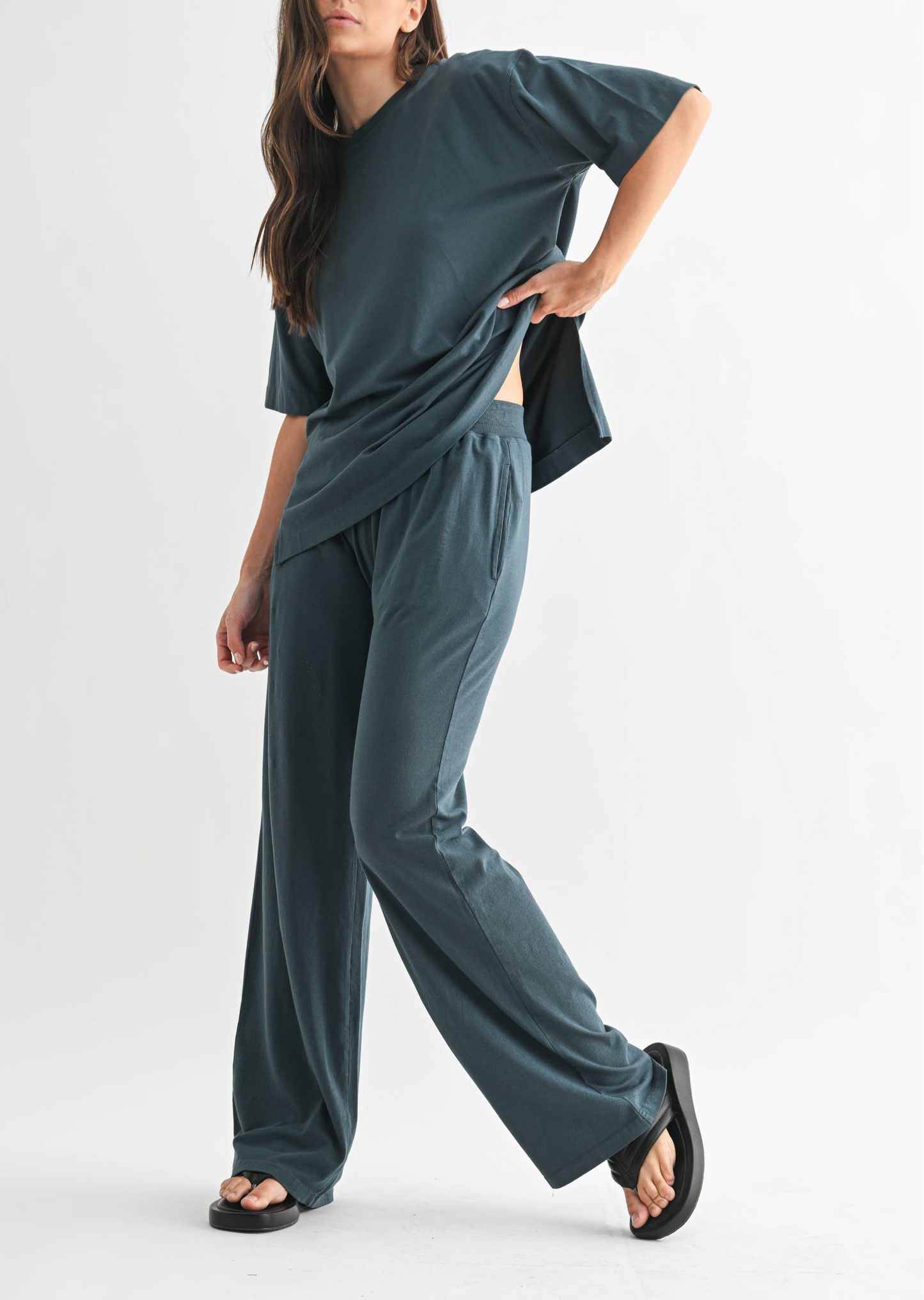 Coastal Drift Pima Cotton Pant Set in Slate Teal — oversized for ultimate comfort-3